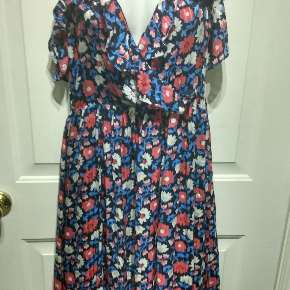 KATE SPADE NEW YORK MIDI DRESS NAVY RED WHITE V NECK SLEEVELESS SIZE 6 - Picture 3 of 13